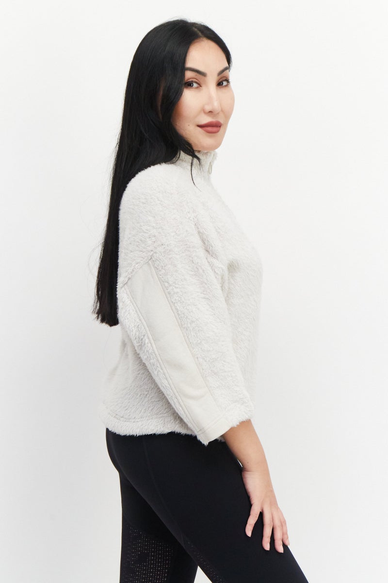 Reebok Women Sportswear Fit Faux Fur Sweater, Beige - Image 2